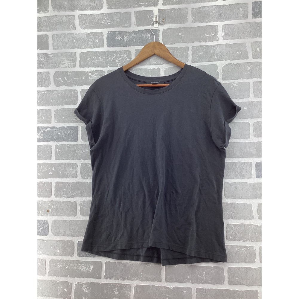 AllSaints Anna T-Shirt Womens Size 8 Black Rolled Sleeve Cotton Tee